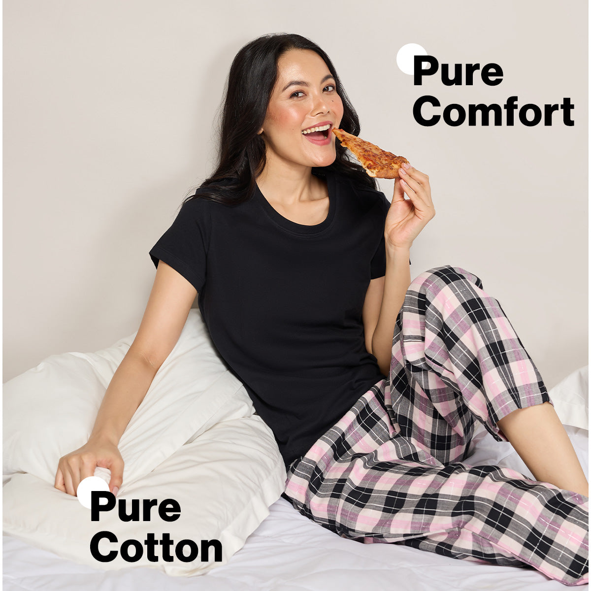 Nykd By Nykaa Essential Cotton Pyjama Coord Set With Crew Neck Cotton Knit Tee Nys943 Black