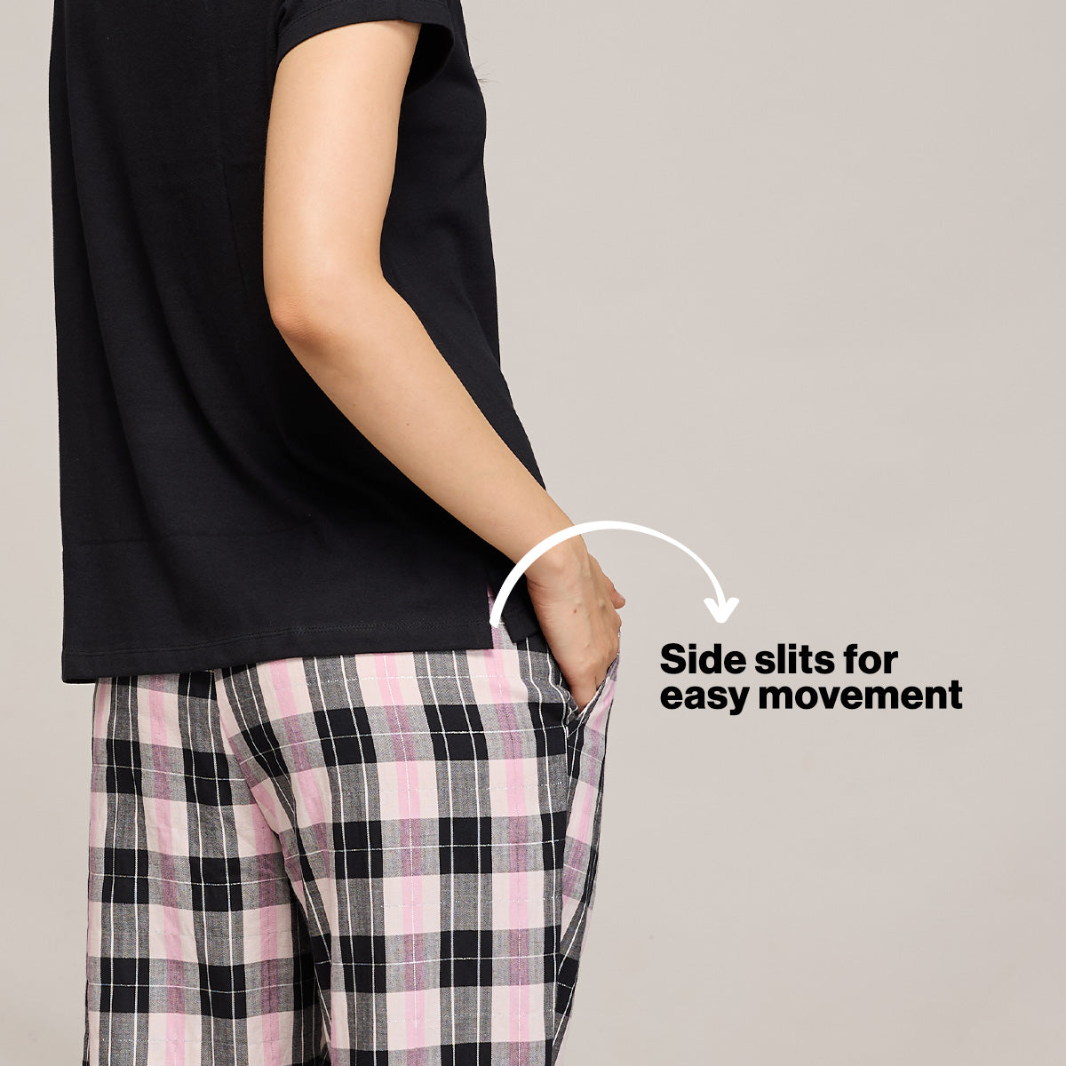 Nykd By Nykaa Essential Cotton Pyjama Coord Set With Crew Neck Cotton Knit Tee Nys943 Black