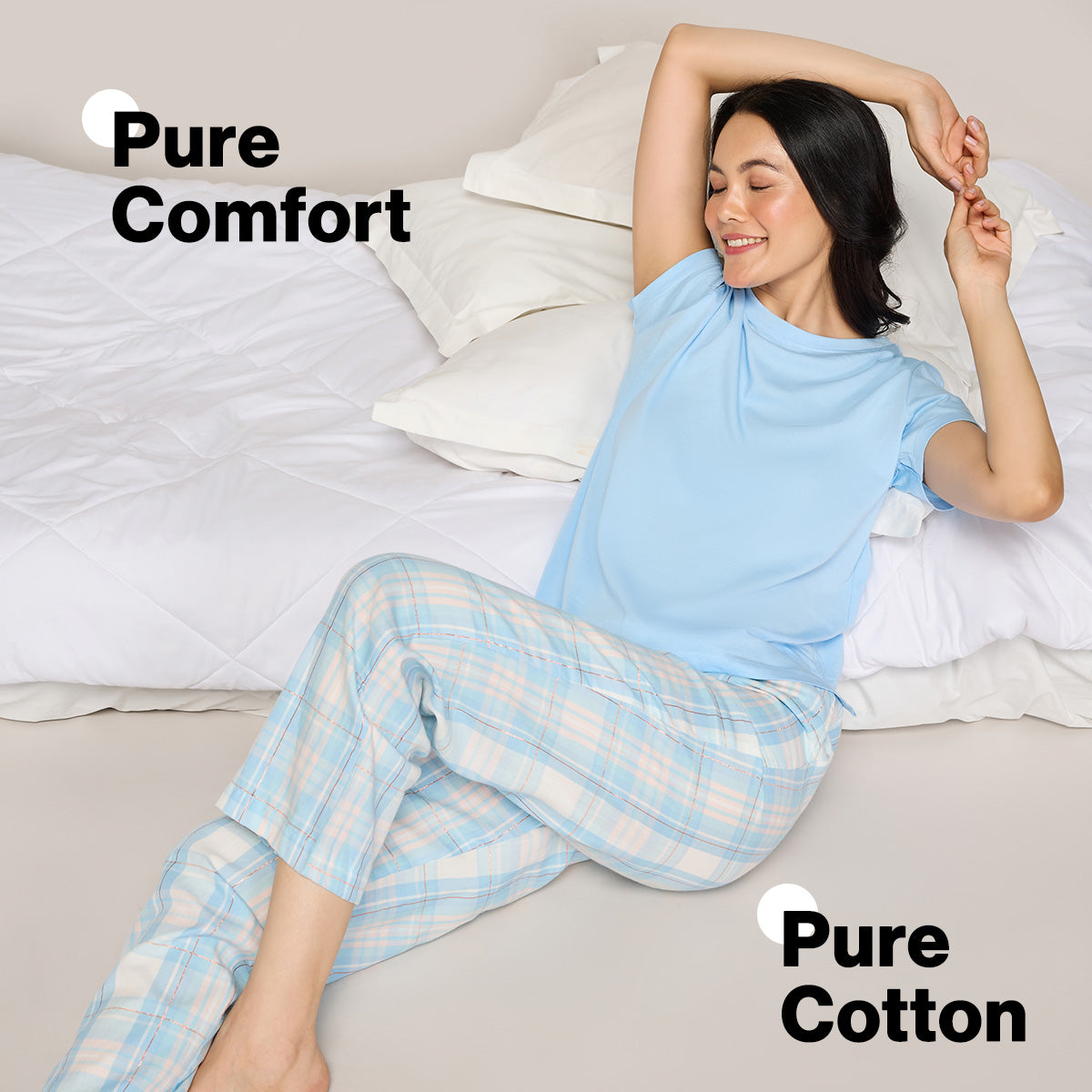 Nykd By Nykaa Essential Cotton Pyjama Coord Set With Crew Neck Cotton Knit Tee Nys943 Blue