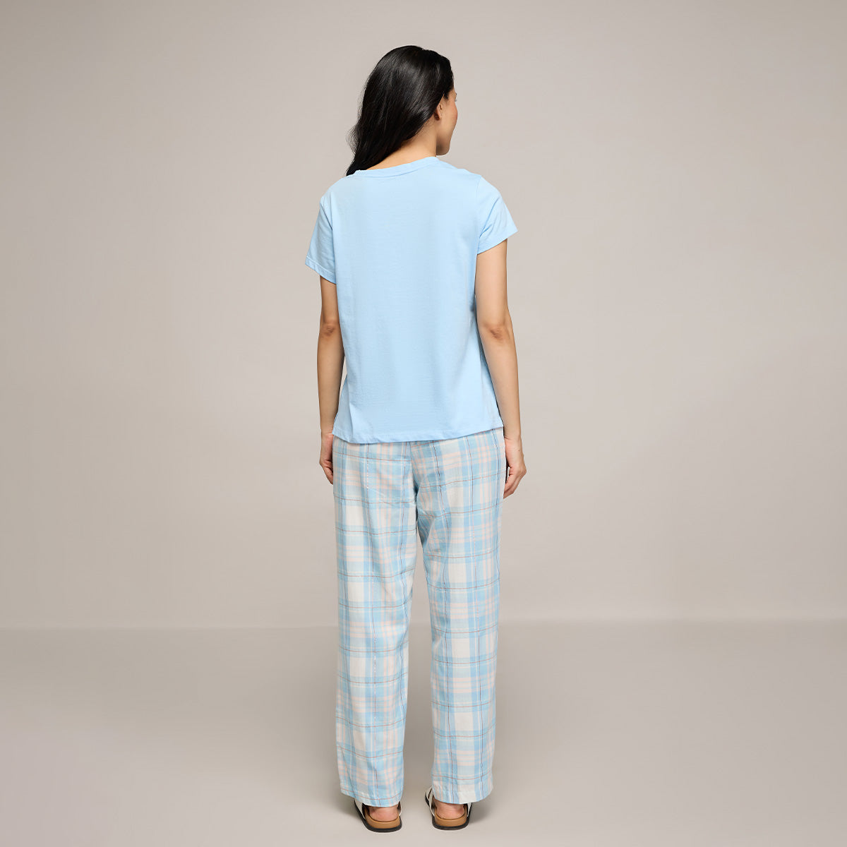 Nykd By Nykaa Essential Cotton Pyjama Coord Set With Crew Neck Cotton Knit Tee Nys943 Blue