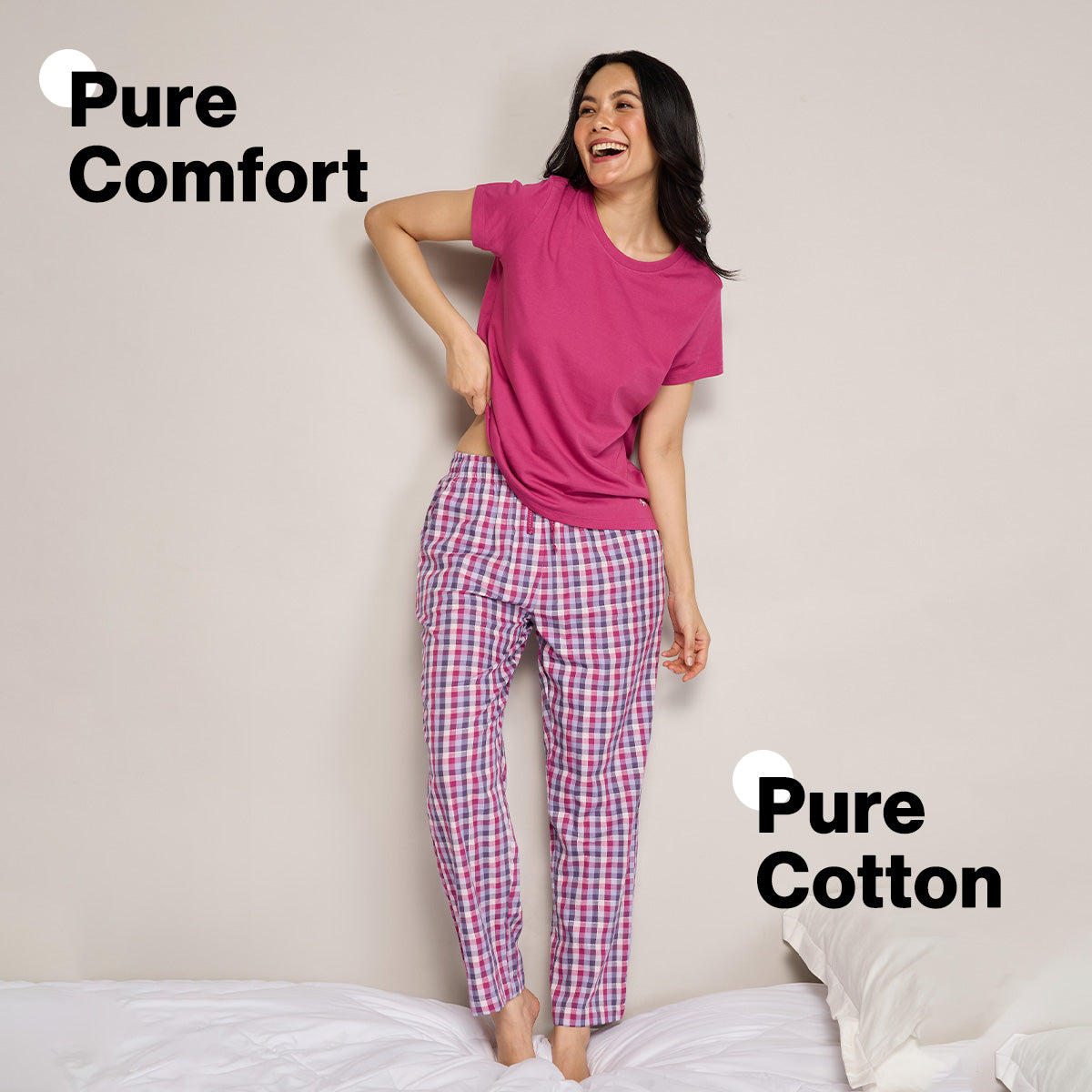 Nykd By Nykaa Essential Cotton Pyjama Coord Set With Crew Neck Cotton Knit Tee Nys943 Grape