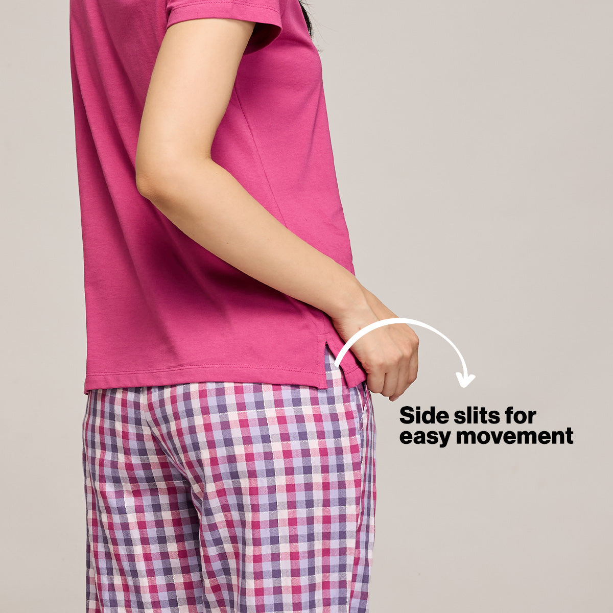 Nykd By Nykaa Essential Cotton Pyjama Coord Set With Crew Neck Cotton Knit Tee Nys943 Grape