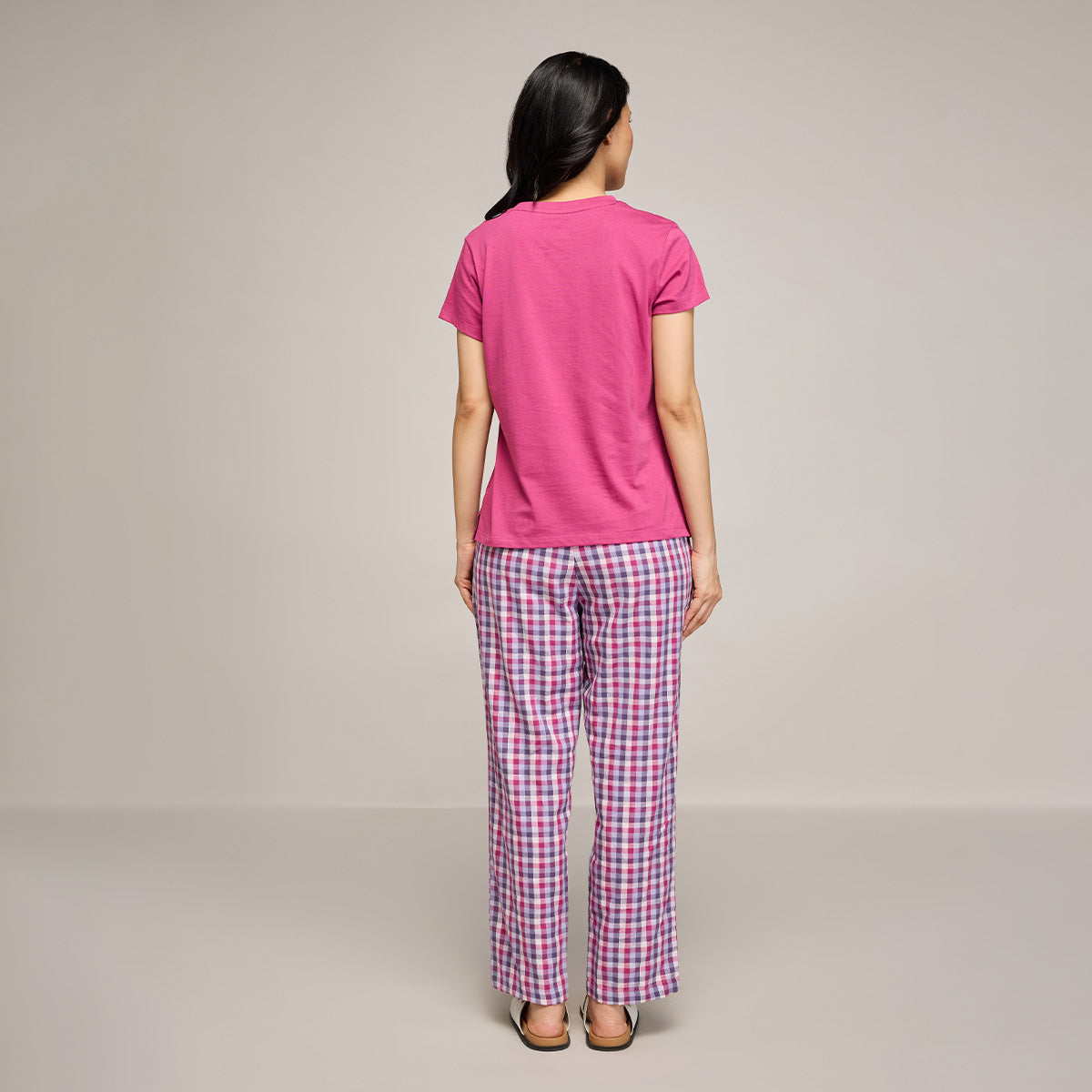 Nykd By Nykaa Essential Cotton Pyjama Coord Set With Crew Neck Cotton Knit Tee Nys943 Grape