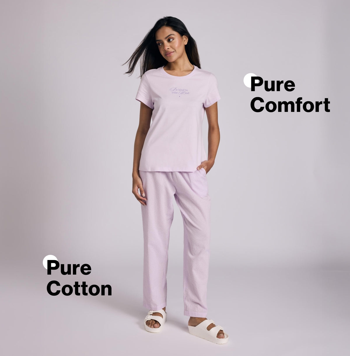 Nykd by Nykaa Essential Cotton Pyjama Coord Set With Crew Neck Cotton Knit Tee Nys943 Lavender Seer