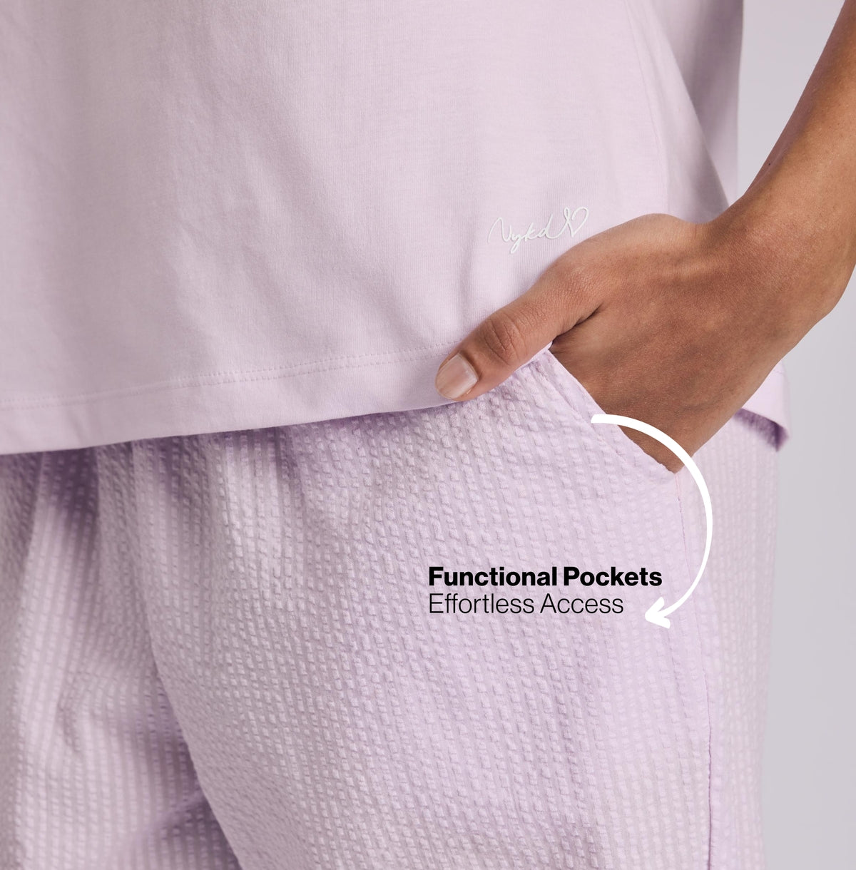Nykd by Nykaa Essential Cotton Pyjama Coord Set With Crew Neck Cotton Knit Tee Nys943 Lavender Seer
