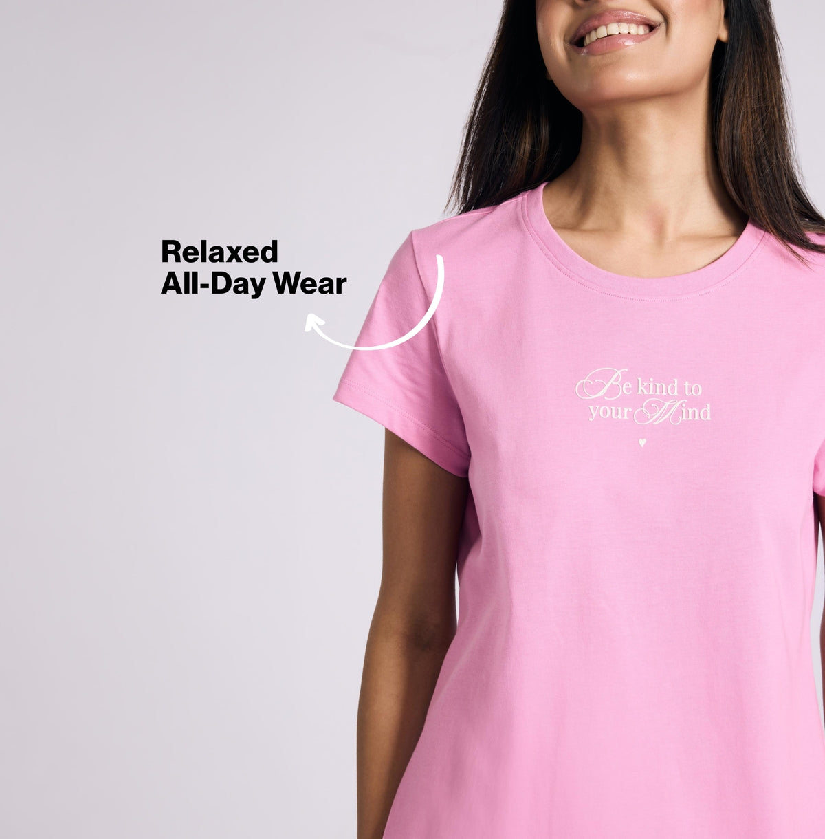 Nykd by Nykaa Essential Cotton Pyjama Coord Set With Crew Neck Cotton Knit Tee Nys943 Pink Seer