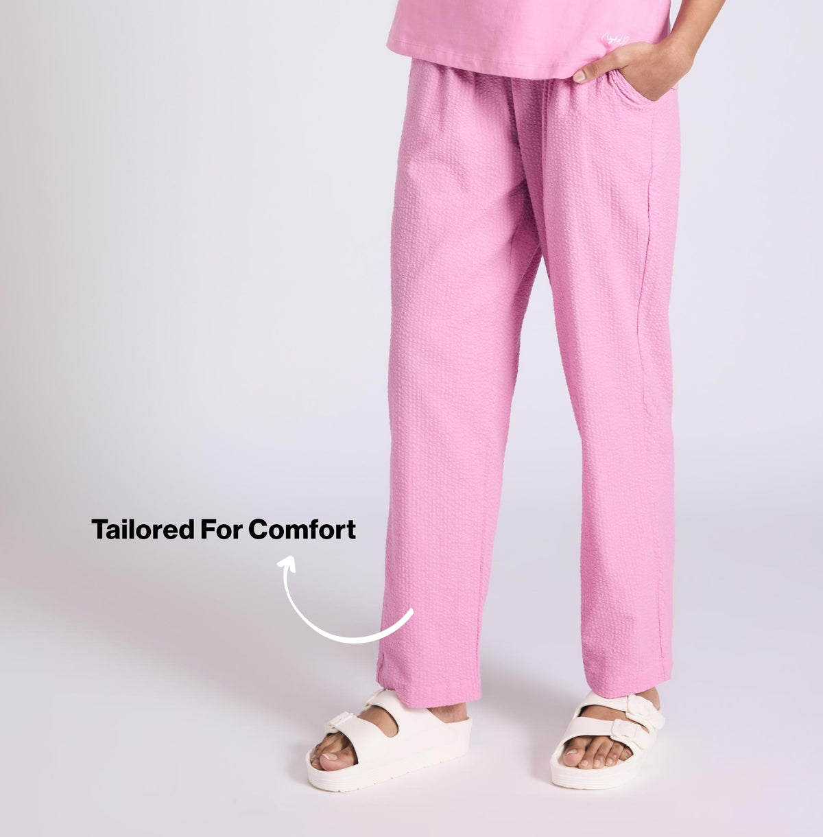 Nykd by Nykaa Essential Cotton Pyjama Coord Set With Crew Neck Cotton Knit Tee Nys943 Pink Seer