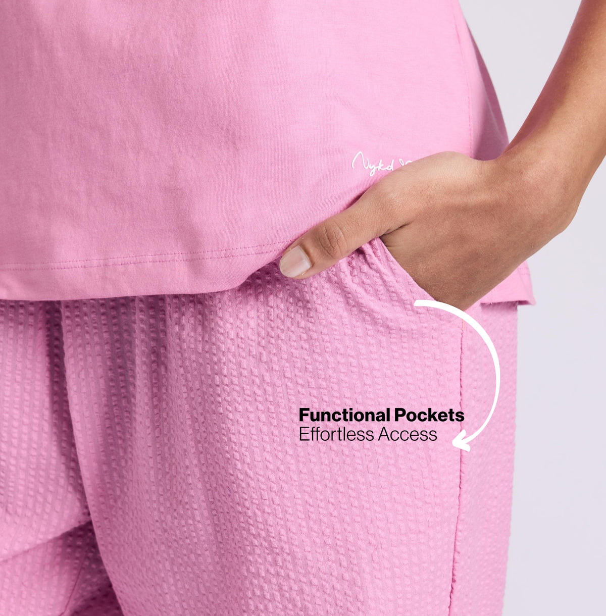 Nykd by Nykaa Essential Cotton Pyjama Coord Set With Crew Neck Cotton Knit Tee Nys943 Pink Seer