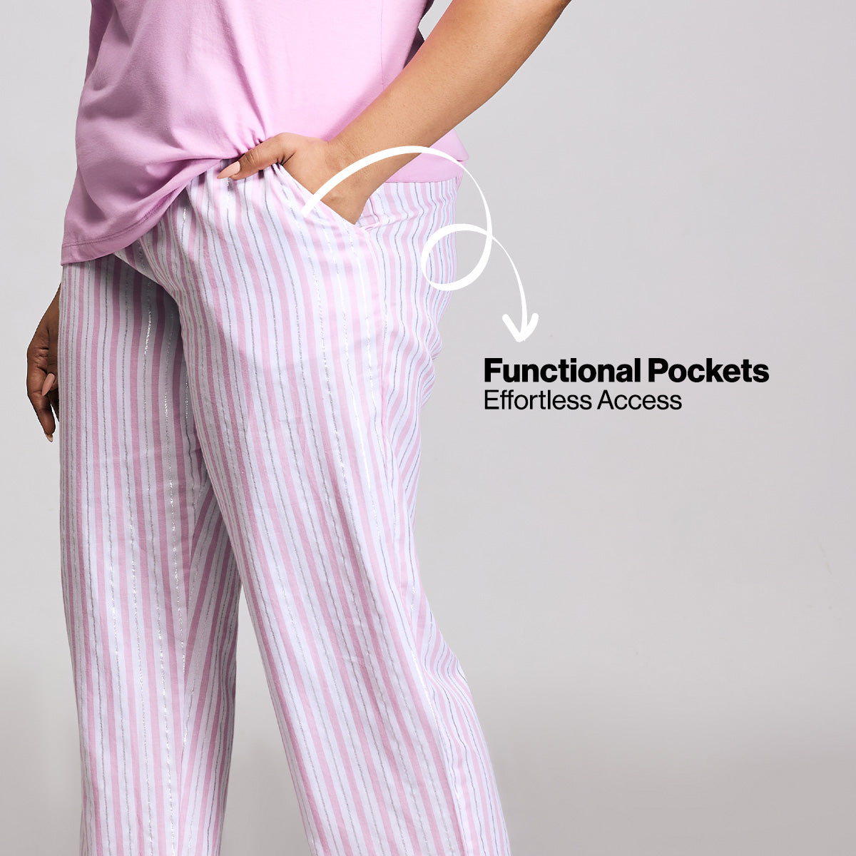 Nykd By Nykaa Essential Cotton Pyjama Coord Set With Crew Neck Cotton Knit Tee Nys943 Pink