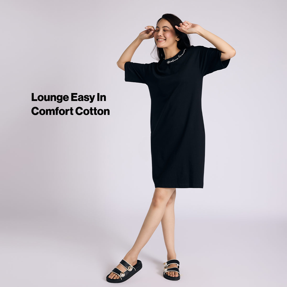 Nykd By Nykaa Breathe Cotton Relaxed Sleep Dress With Pockets Nys944 Black