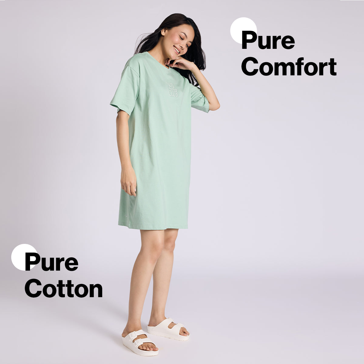 Nykd By Nykaa Breathe Cotton Relaxed Sleep Dress With Pockets Nys944 Green