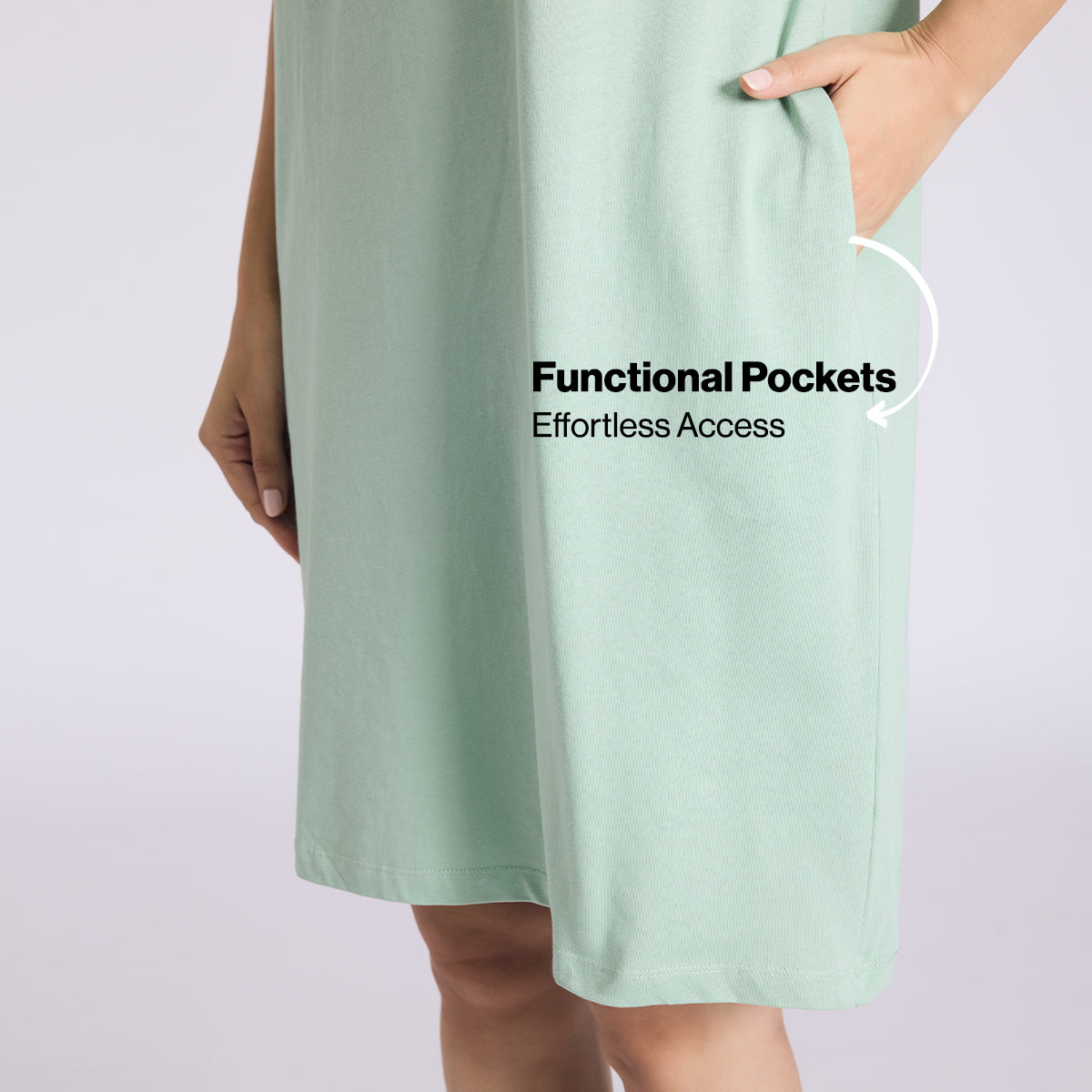 Nykd By Nykaa Breathe Cotton Relaxed Sleep Dress With Pockets Nys944 Green