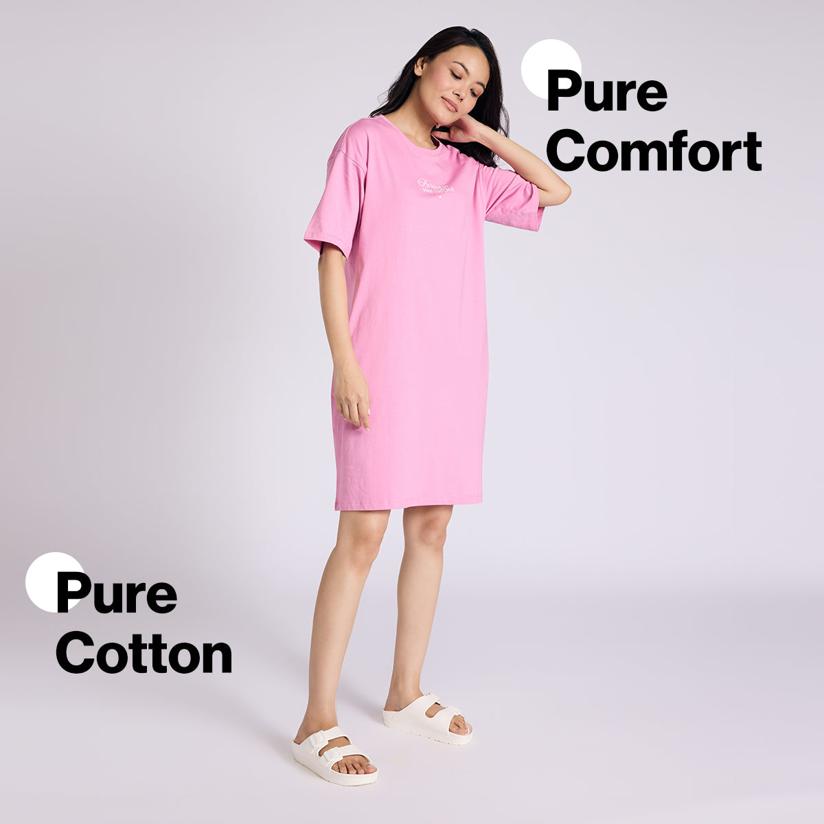 Nykd By Nykaa Breathe Cotton Relaxed Sleep Dress With Pockets Nys944 Pink