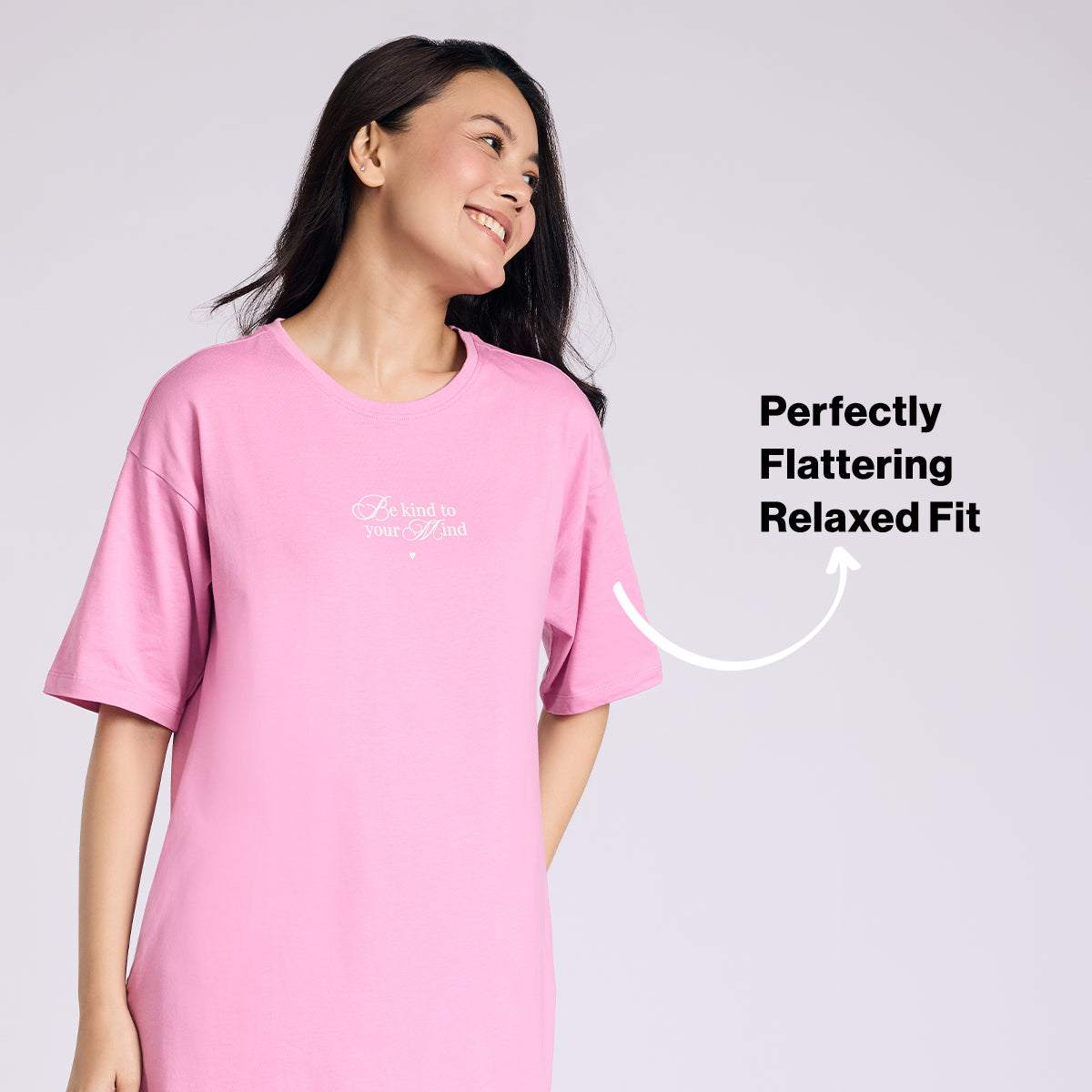 Nykd By Nykaa Breathe Cotton Relaxed Sleep Dress With Pockets Nys944 Pink