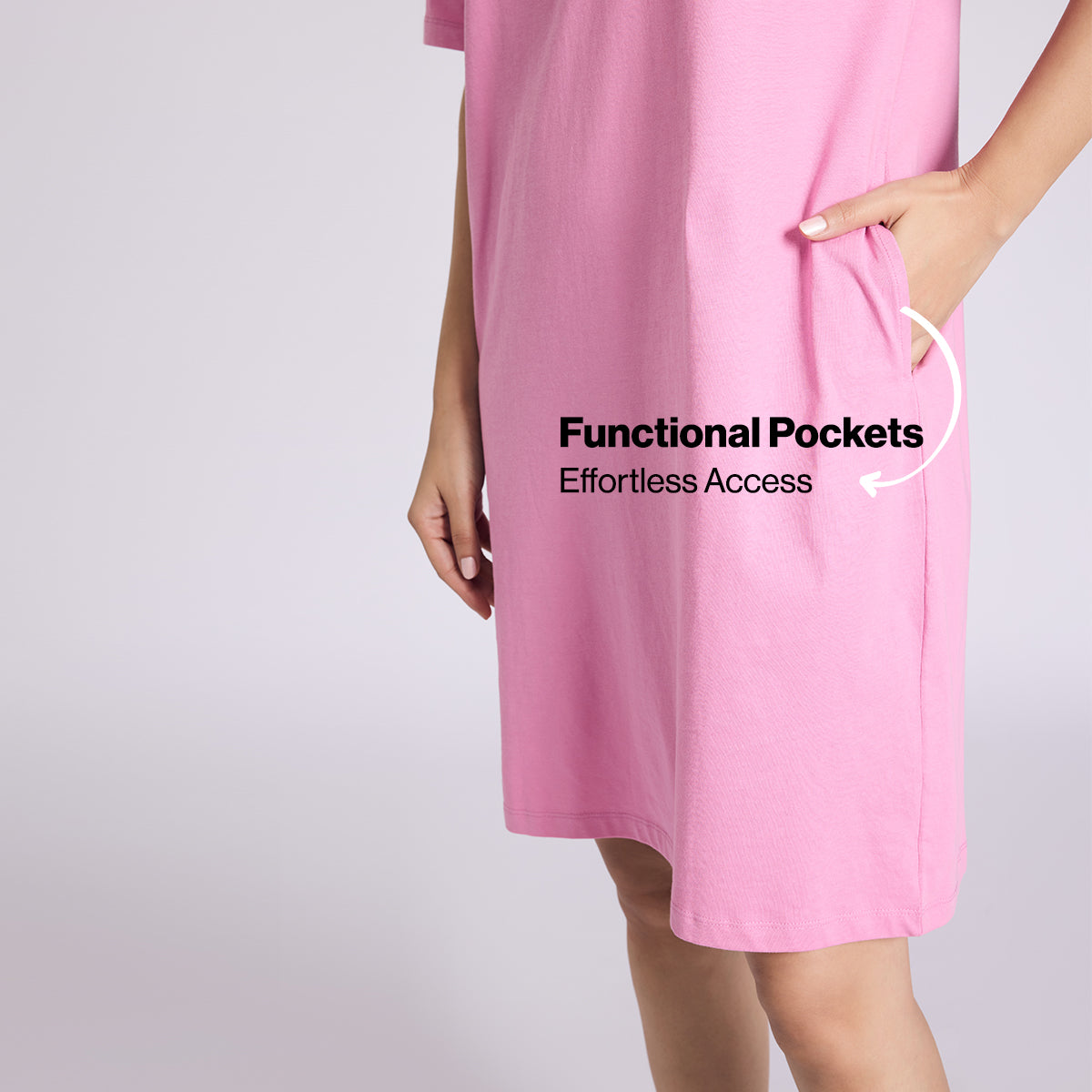 Nykd By Nykaa Breathe Cotton Relaxed Sleep Dress With Pockets Nys944 Pink