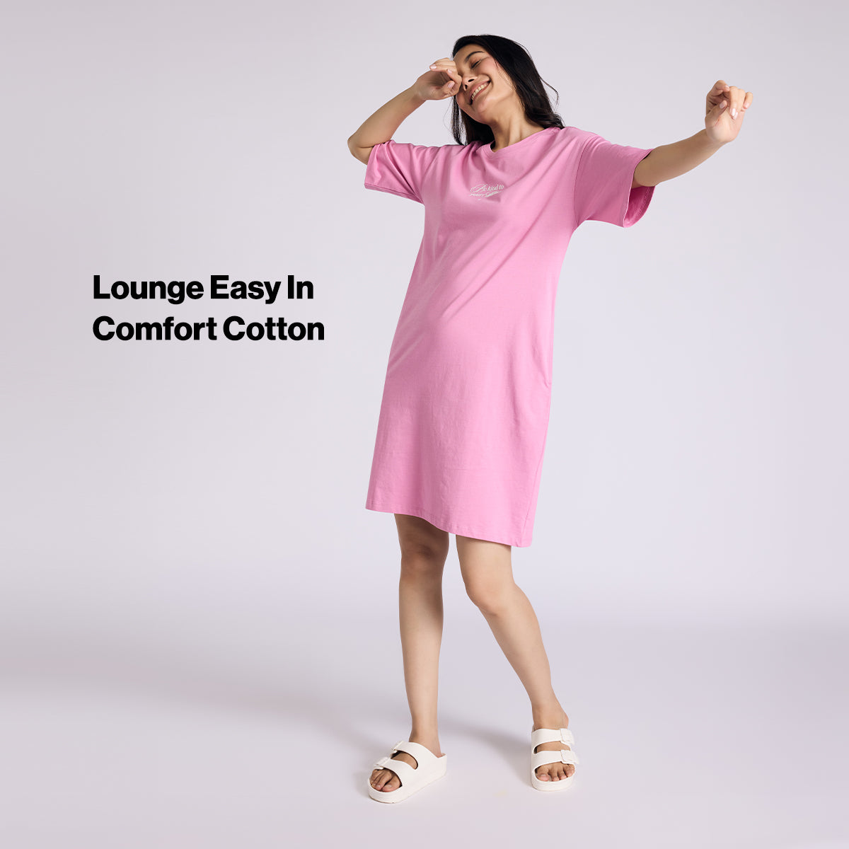 Nykd By Nykaa Breathe Cotton Relaxed Sleep Dress With Pockets Nys944 Pink