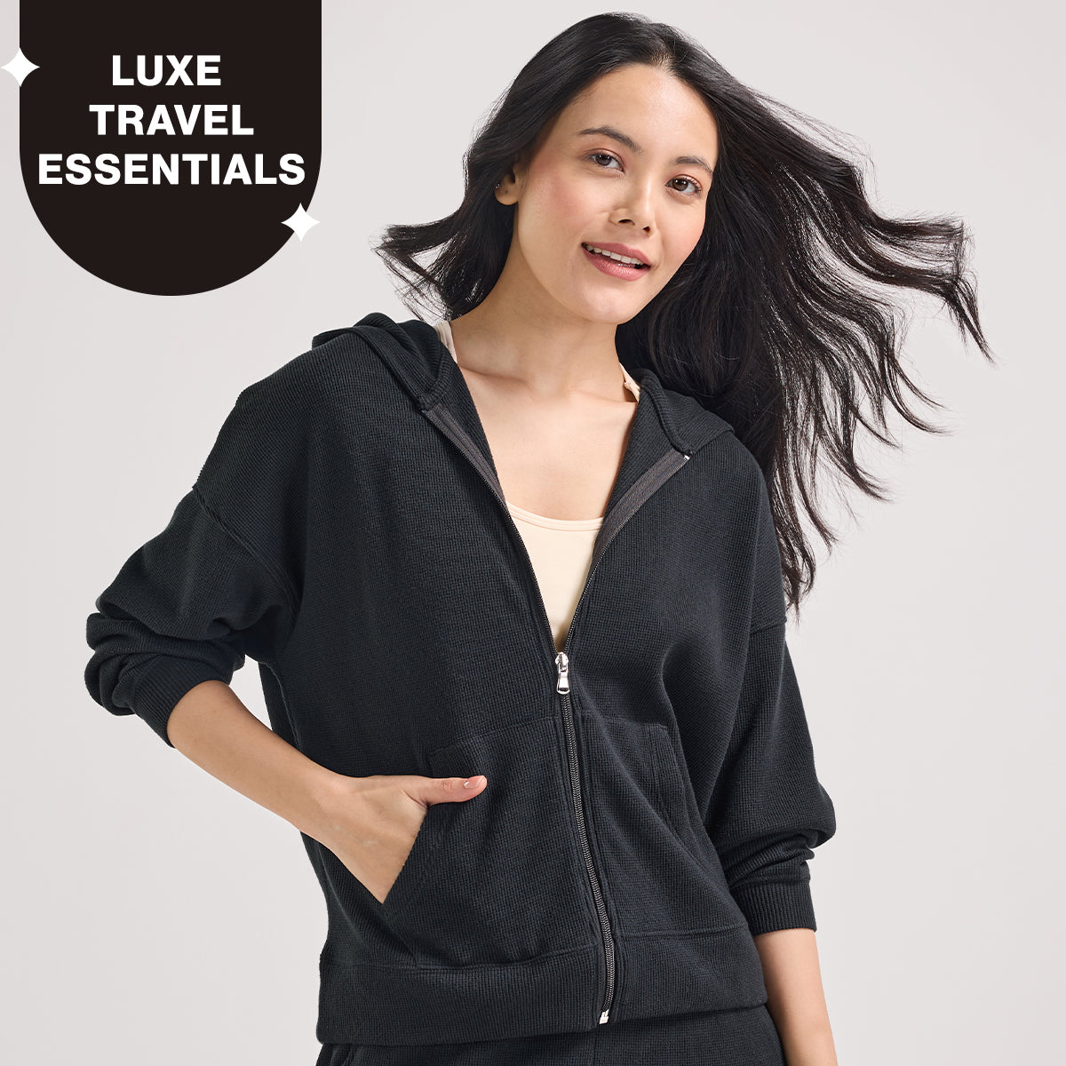 Nykd By Nykaa Luxe Feather Knit Waffle Zip Up Hoodie Jacket - Jet Set Knit collection Nys947-Black