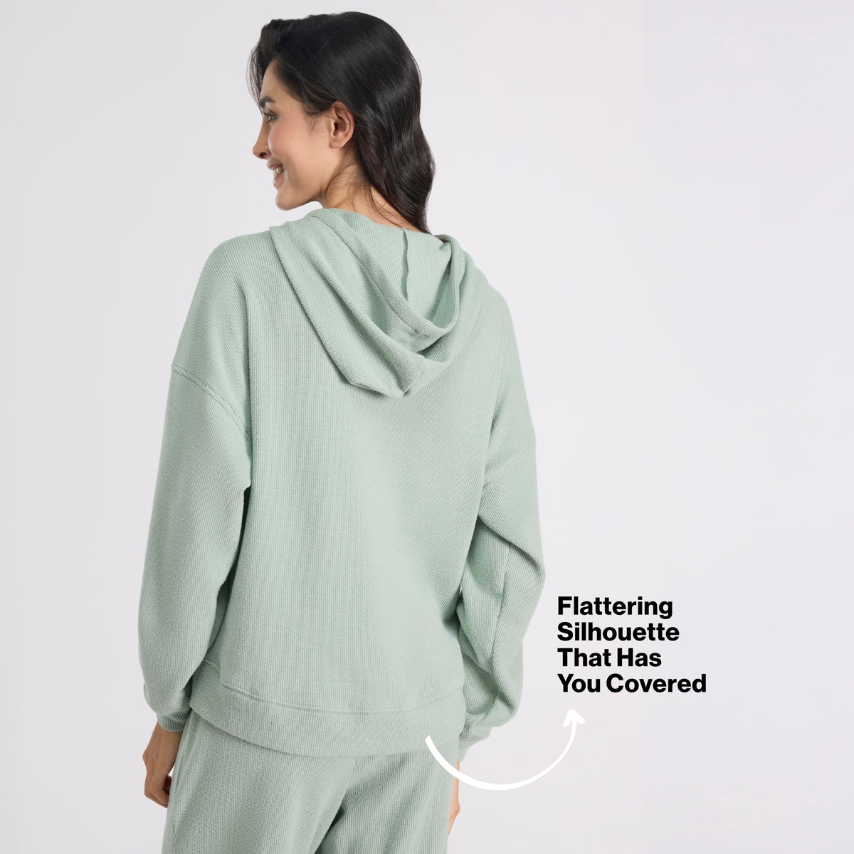 Nykd By Nykaa Luxe Feather Knit Waffle Zip Up Hoodie Jacket-Jet Set Knit collection Nys947-Green