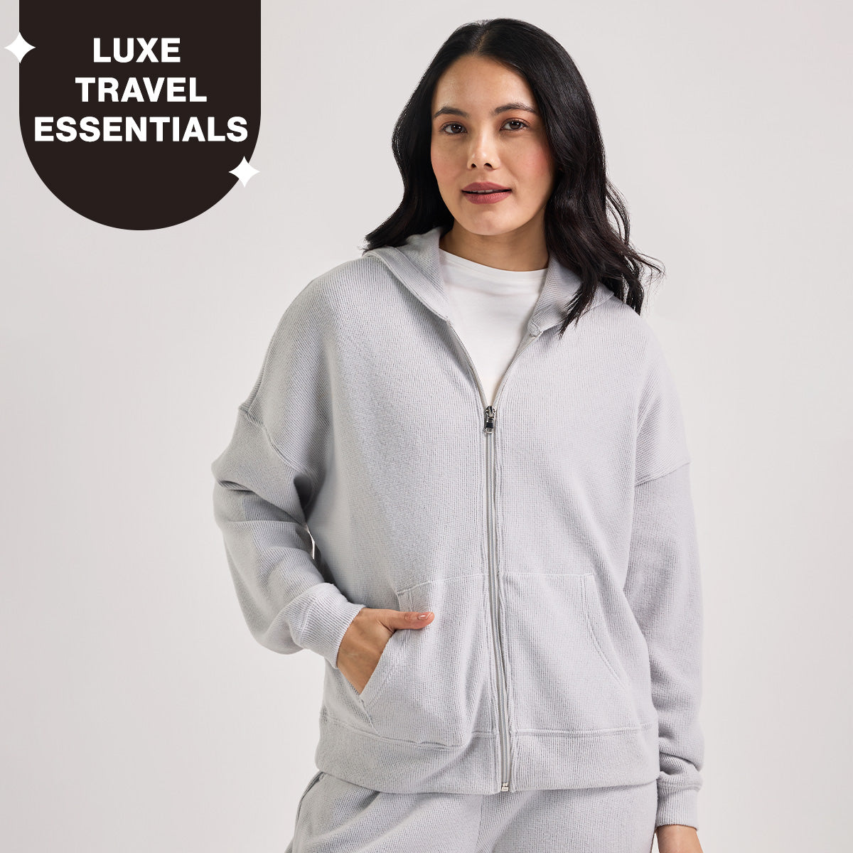 Nykd By Nykaa Luxe Feather Knit Waffle Zip Up Hoodie Jacket - Jet Set Knit collection Nys947-Grey