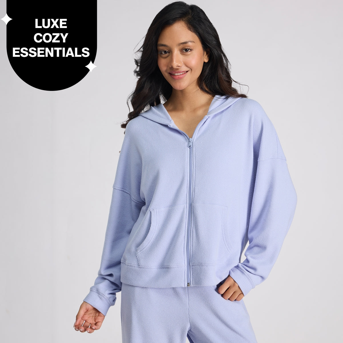Nykd By Nykaa Luxe Feather Knit Waffle Zip Up Hoodie Jacket-Jet Set Knit collection Nys947-Lavender