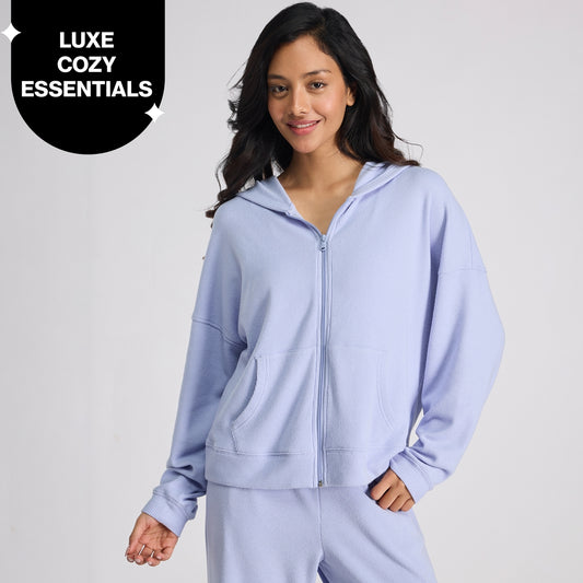 Nykd By Nykaa Luxe Feather Knit Waffle Zip Up Hoodie Jacket-Jet Set Knit collection Nys947-Lavender