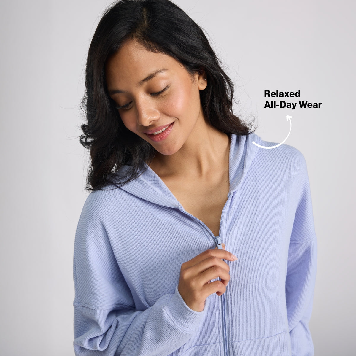 Nykd By Nykaa Luxe Feather Knit Waffle Zip Up Hoodie Jacket-Jet Set Knit collection Nys947-Lavender