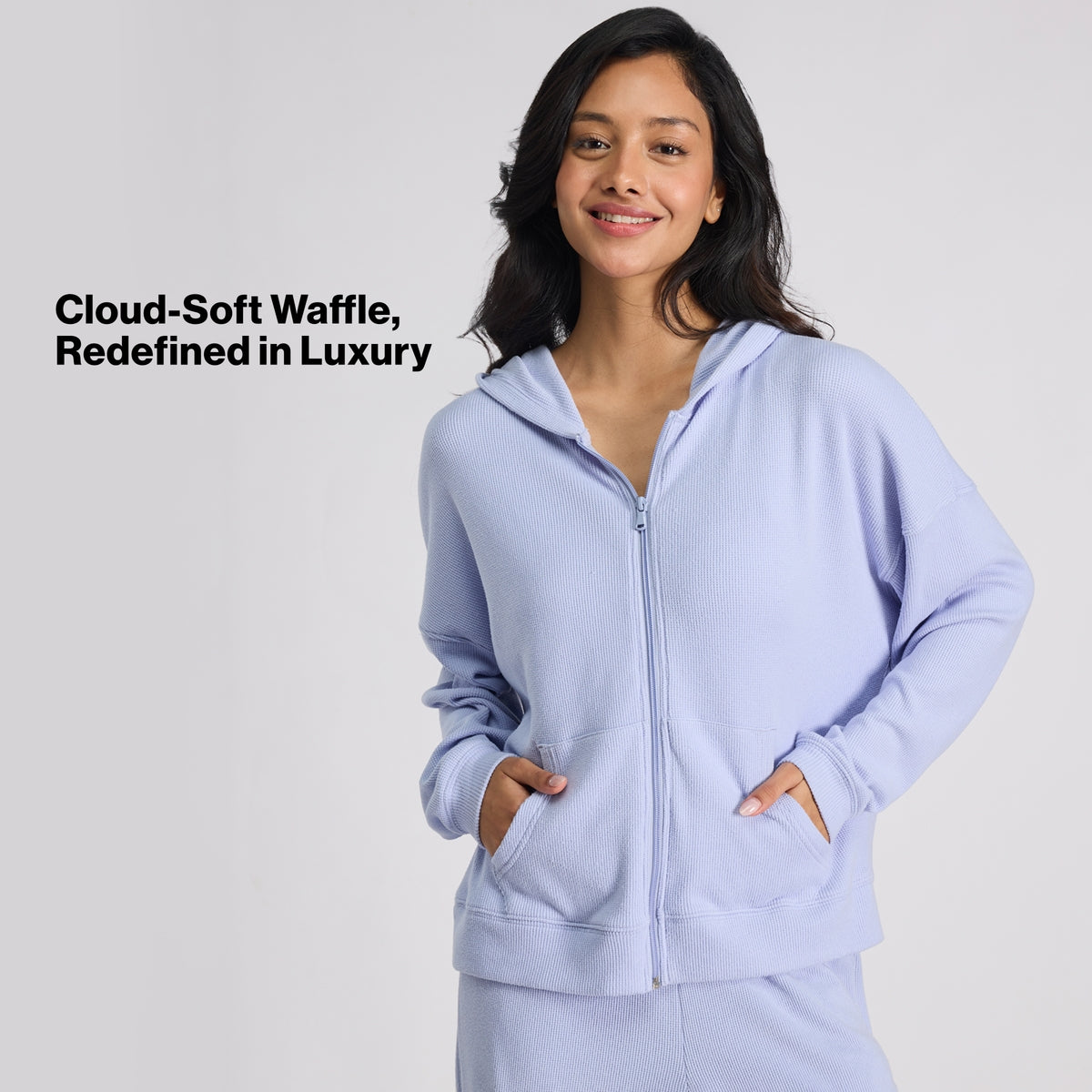 Nykd By Nykaa Luxe Feather Knit Waffle Zip Up Hoodie Jacket-Jet Set Knit collection Nys947-Lavender