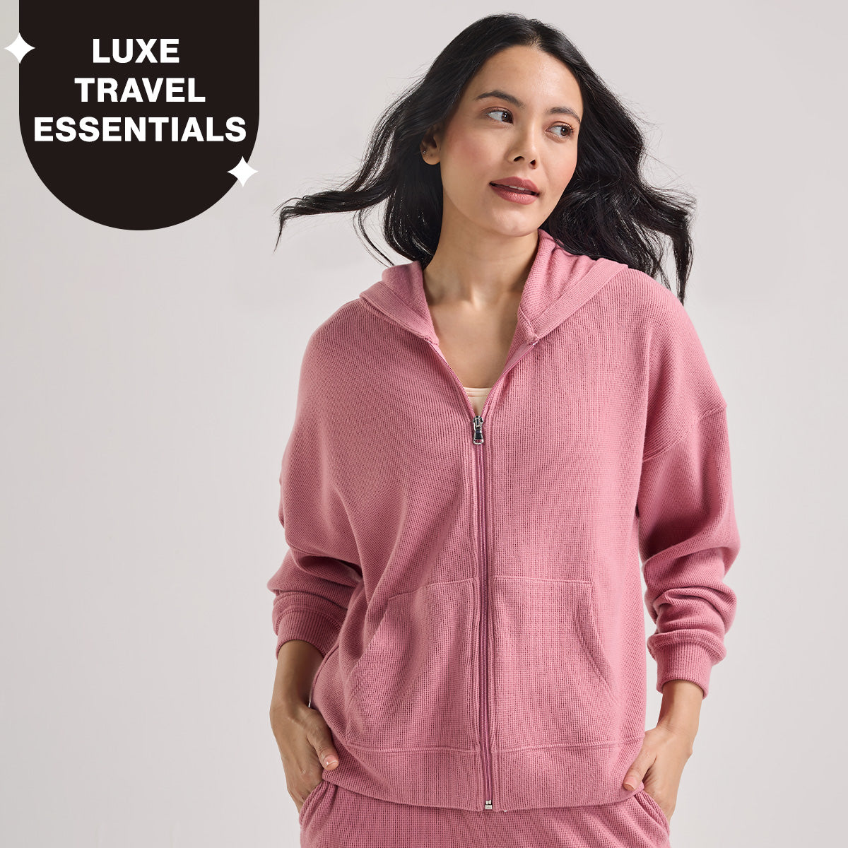 Nykd By Nykaa Luxe Feather Knit Waffle Zip Up Hoodie Jacket-Jet Set Knit collection Nys947-Pink