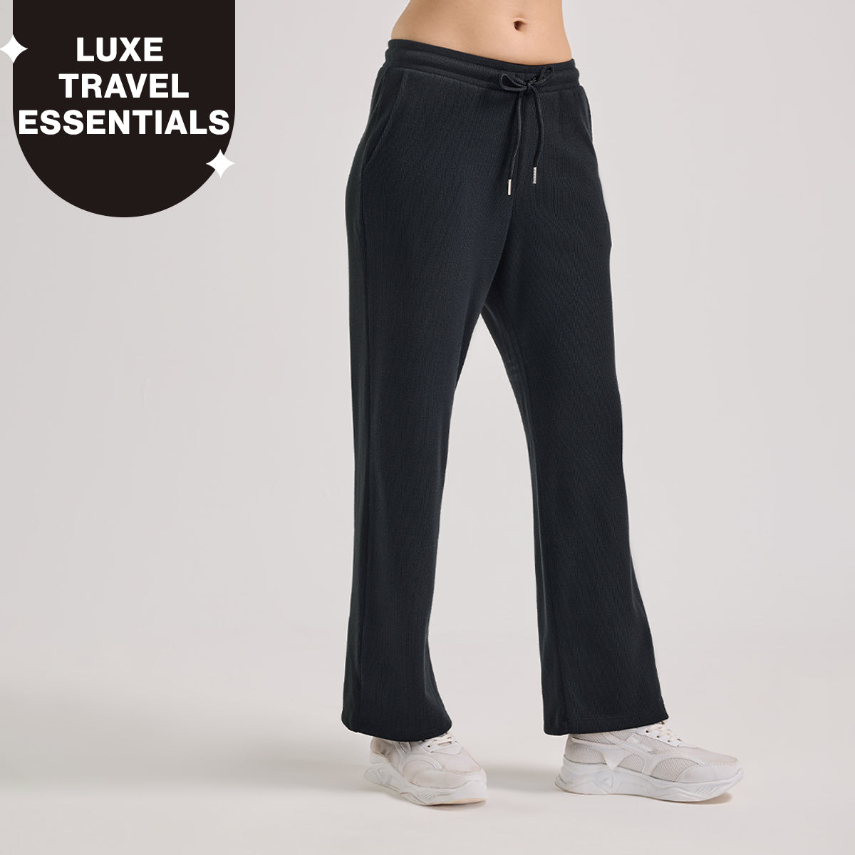 Nykd By Nykaa Luxe Feather Knit Waffle Wide Pants - Jet Set Knit collection Nys948-Black