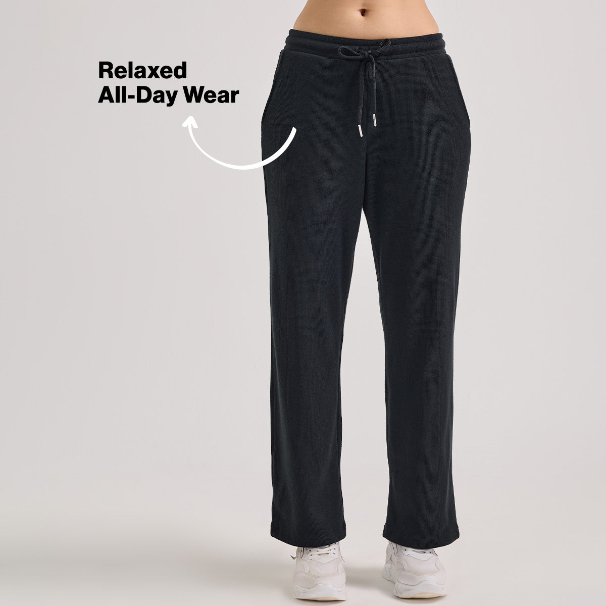 Nykd By Nykaa Luxe Feather Knit Waffle Wide Pants - Jet Set Knit collection Nys948-Black