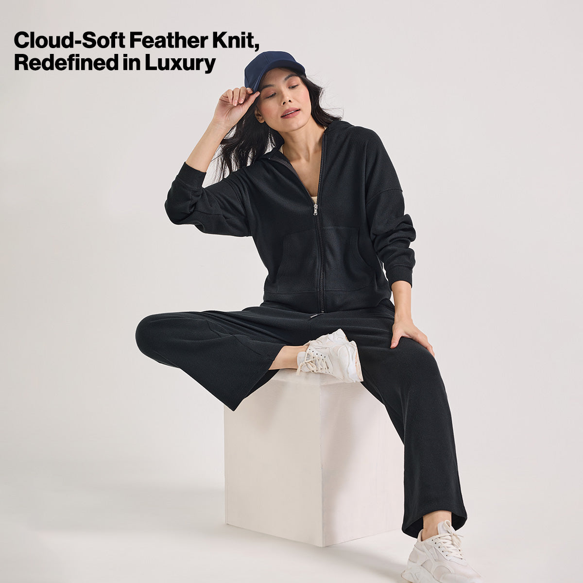 Nykd By Nykaa Luxe Feather Knit Waffle Wide Pants - Jet Set Knit collection Nys948-Black