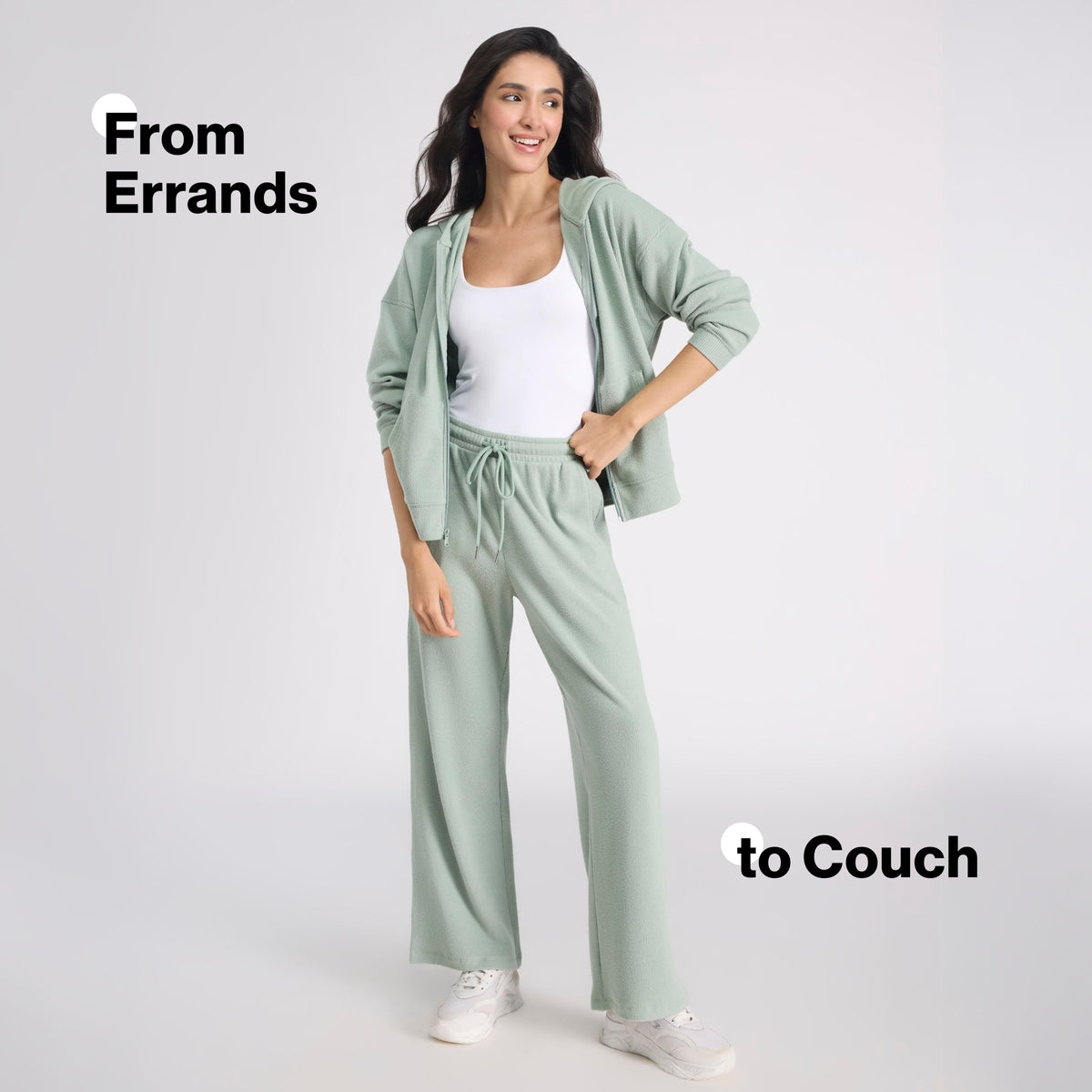 Nykd By Nykaa Luxe Feather Knit Waffle Wide Pants-Jet Set Knit collection Nys948-Green