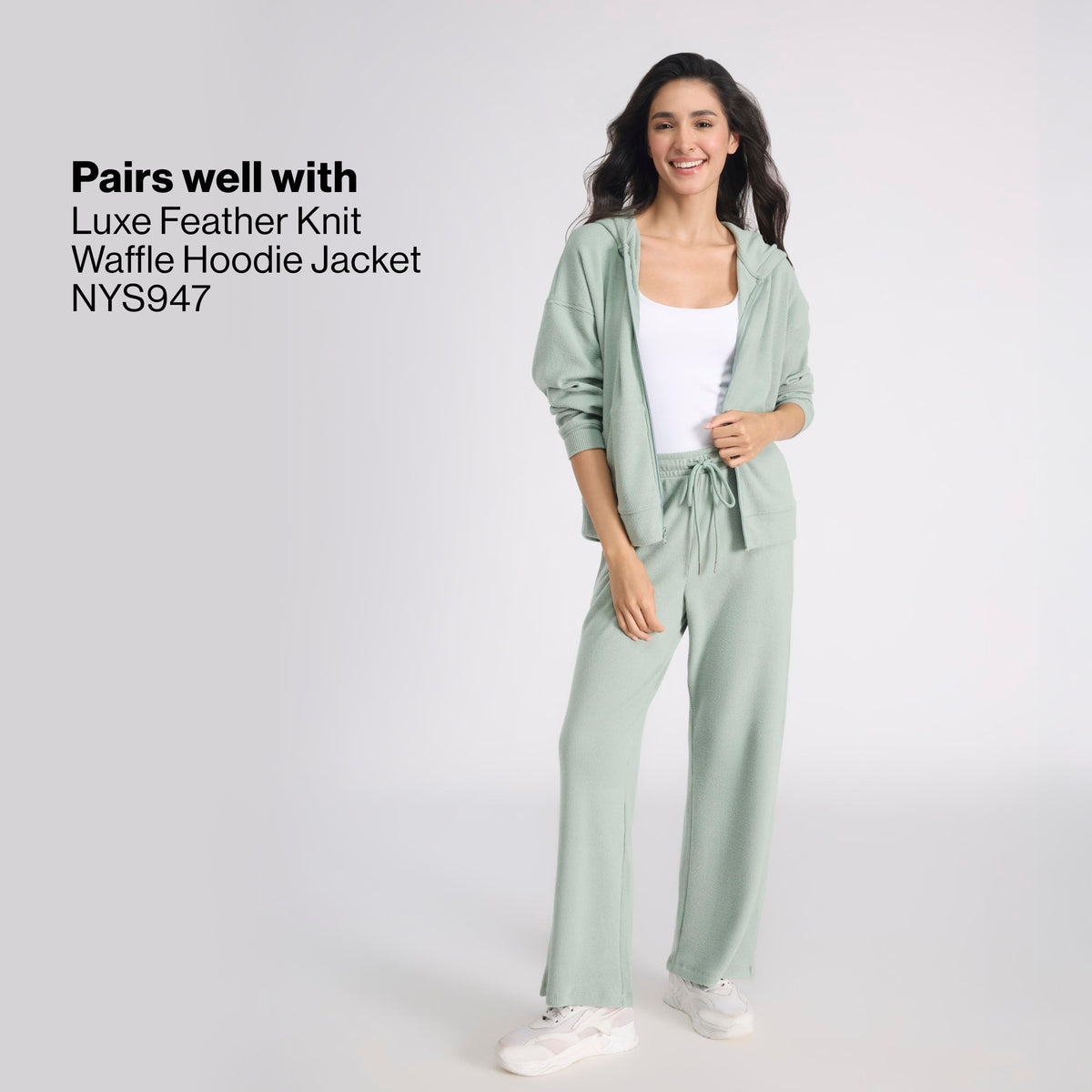 Nykd By Nykaa Luxe Feather Knit Waffle Wide Pants-Jet Set Knit collection Nys948-Green