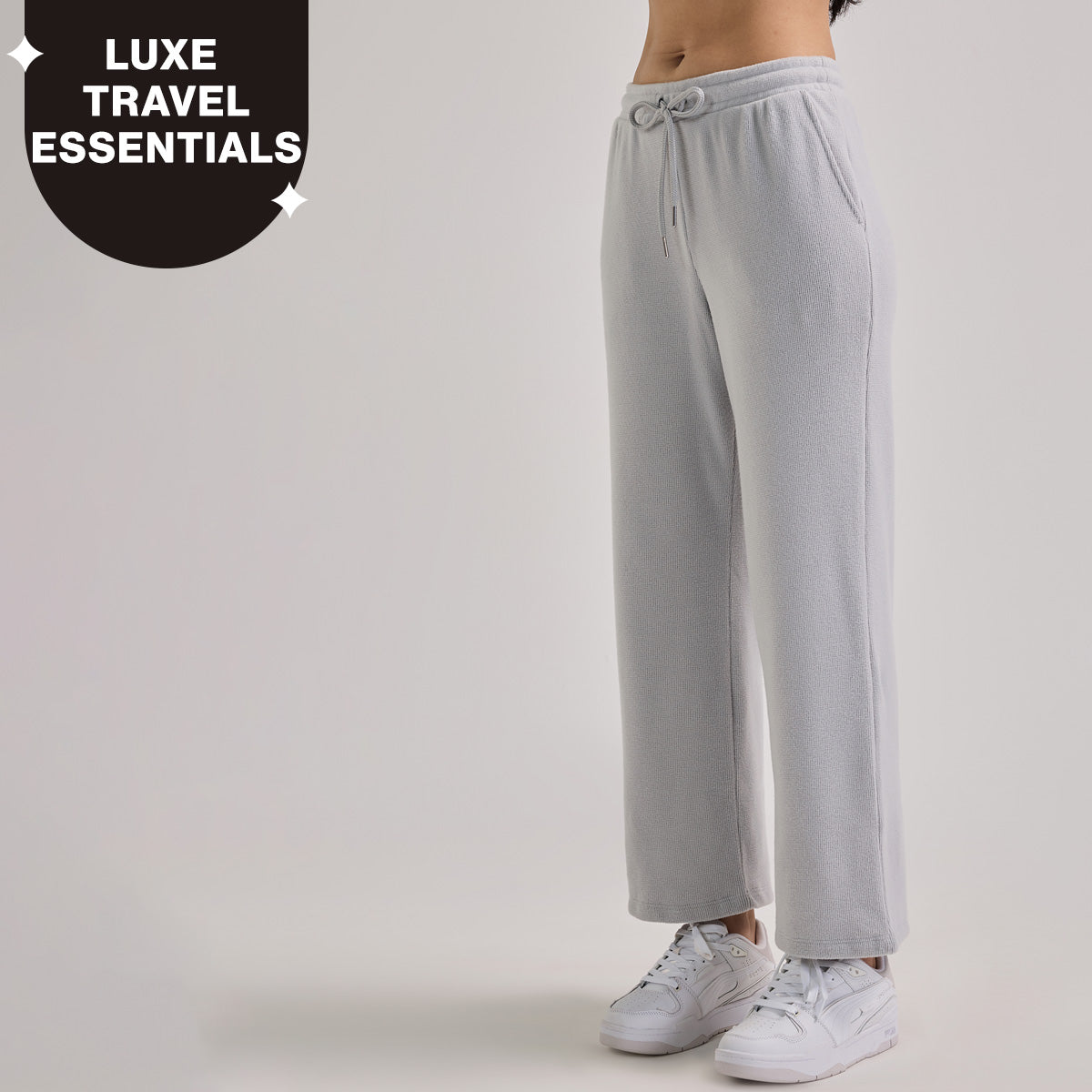 Nykd By Nykaa Luxe Feather Knit Waffle Wide Pants - Jet Set Knit collection Nys948-Grey