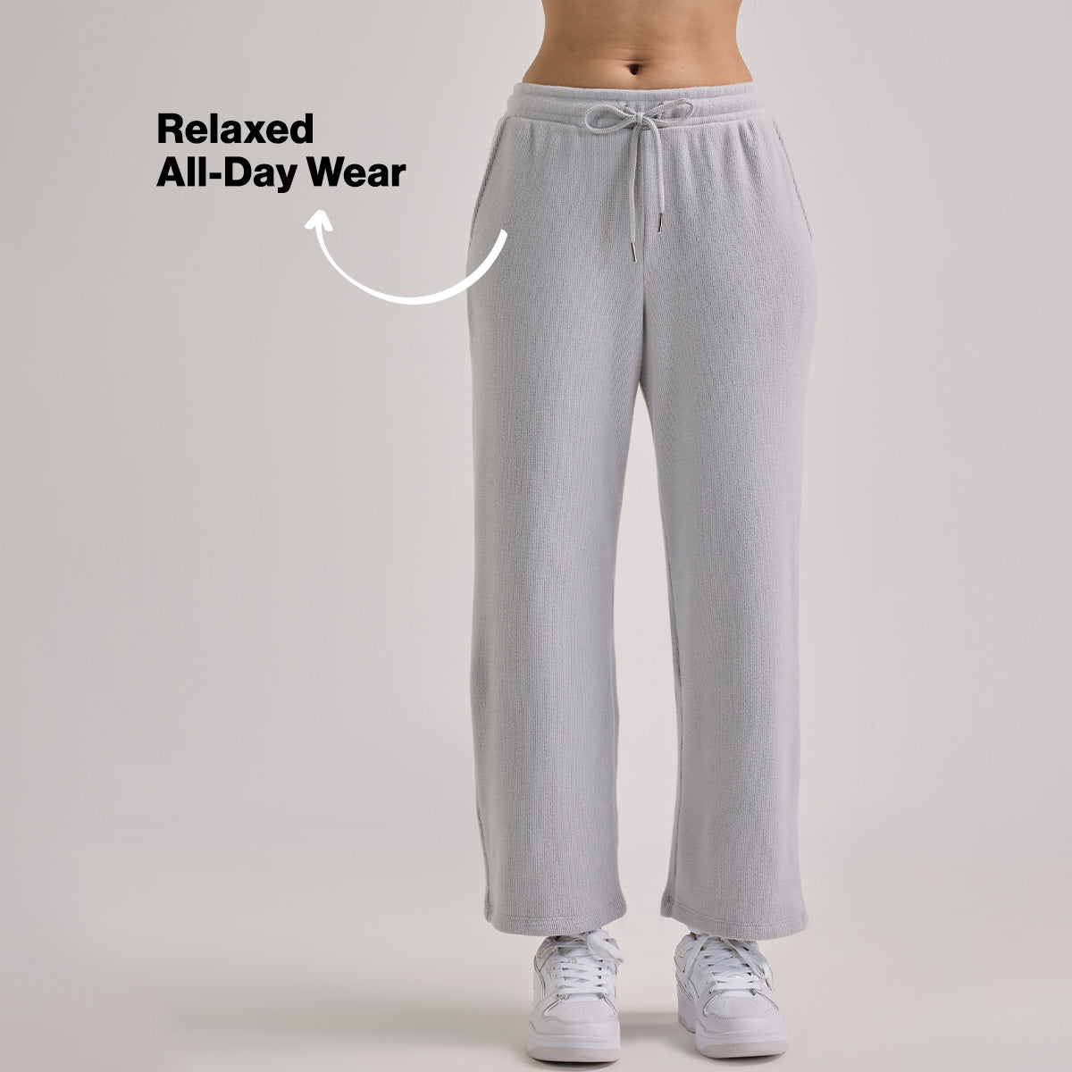 Nykd By Nykaa Luxe Feather Knit Waffle Wide Pants - Jet Set Knit collection Nys948-Grey