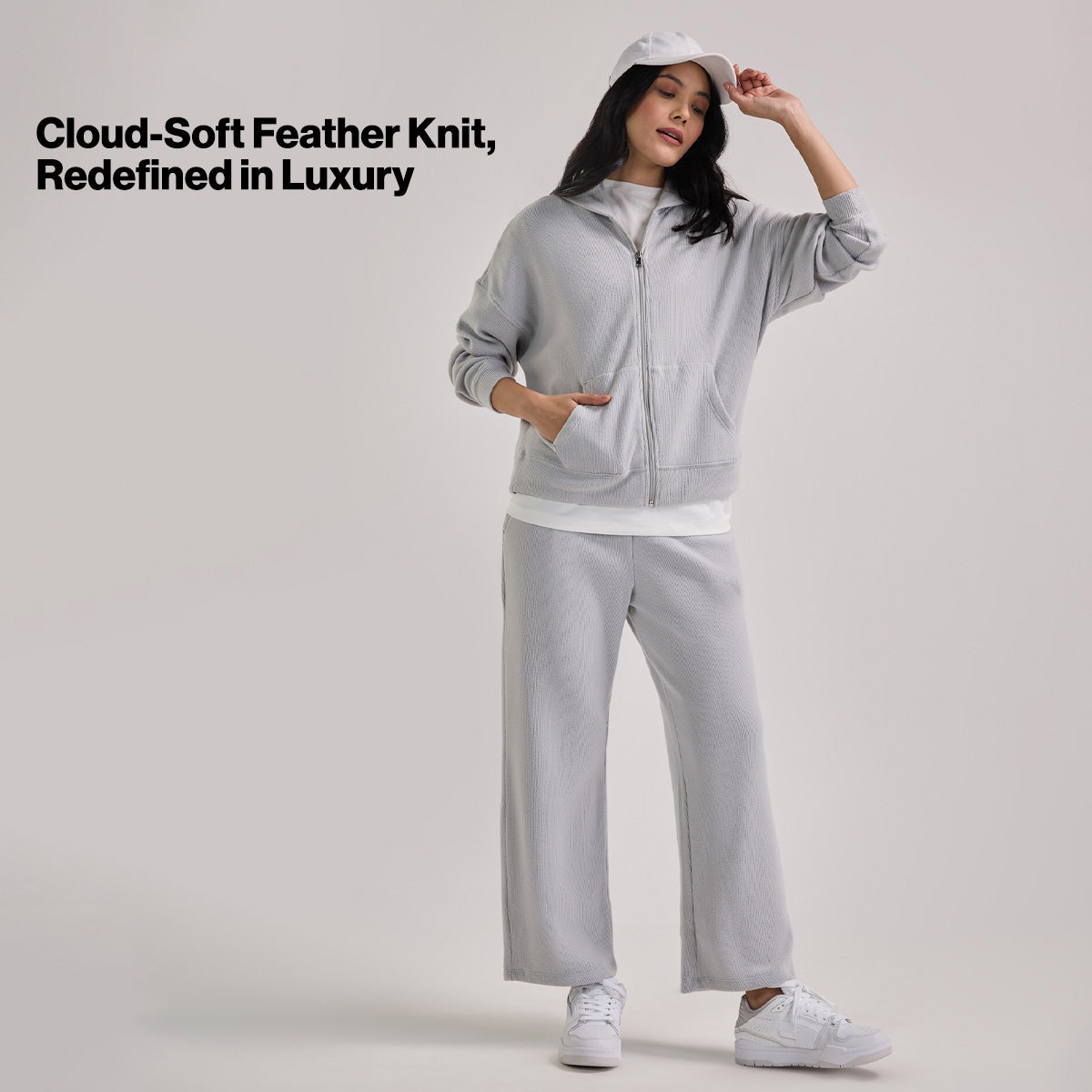 Nykd By Nykaa Luxe Feather Knit Waffle Wide Pants - Jet Set Knit collection Nys948-Grey