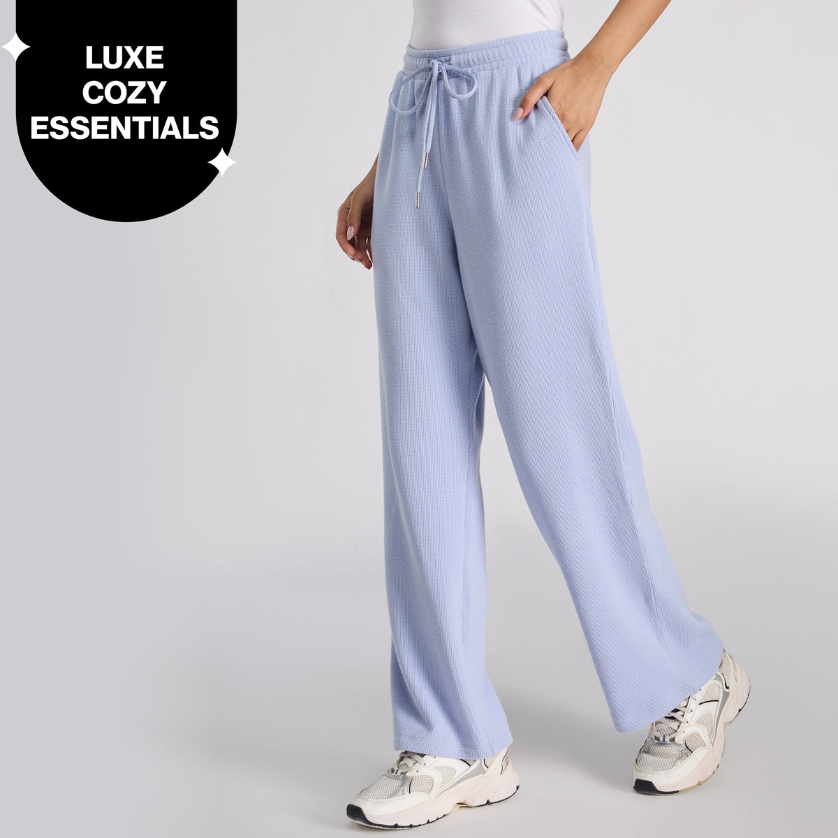Nykd By Nykaa Luxe Feather Knit Waffle Wide Pants-Jet Set Knit collection Nys948-Lavender