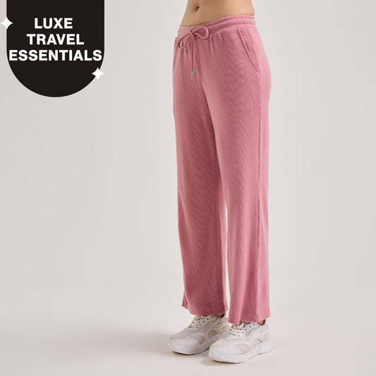 Nykd By Nykaa Luxe Feather Knit Waffle Wide Pants - Jet Set Knit collection Nys948-Pink