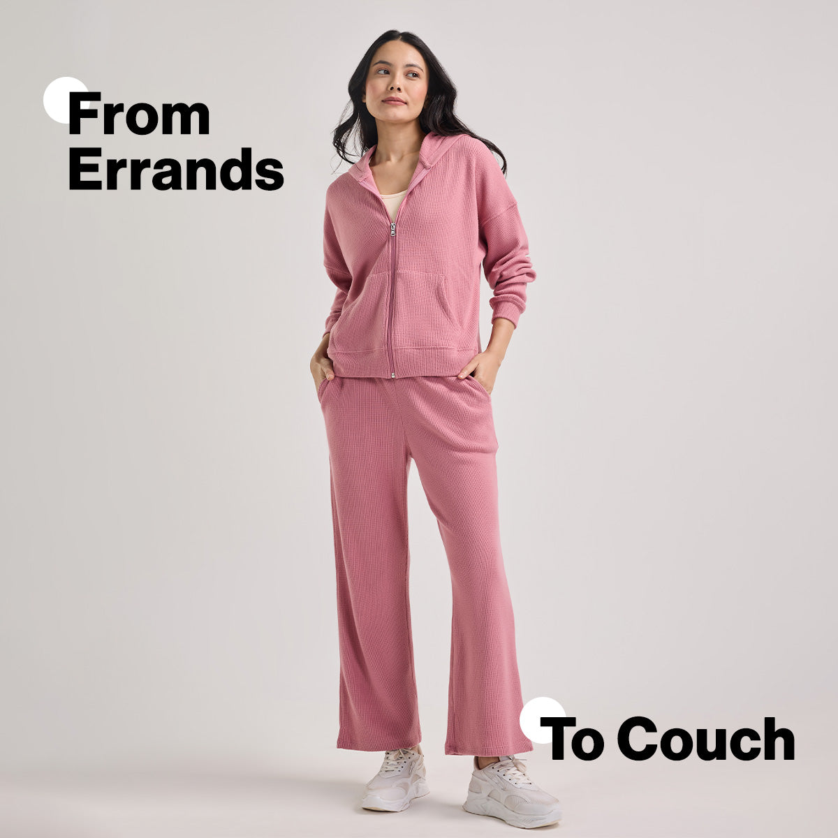 Nykd By Nykaa Luxe Feather Knit Waffle Wide Pants - Jet Set Knit collection Nys948-Pink