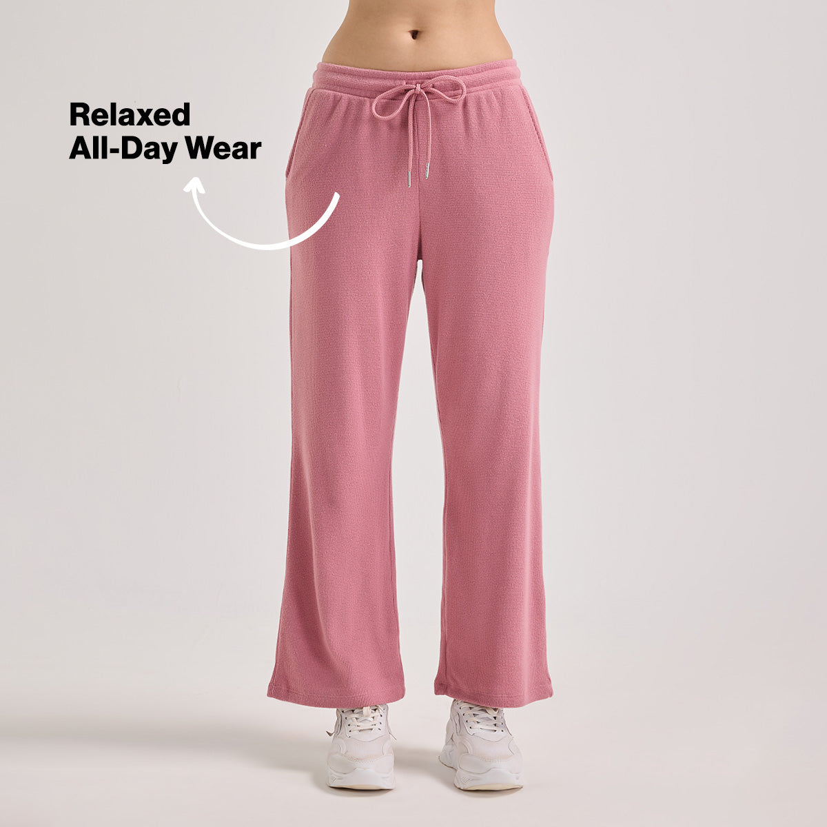 Nykd By Nykaa Luxe Feather Knit Waffle Wide Pants - Jet Set Knit collection Nys948-Pink