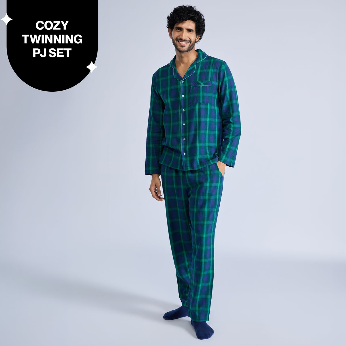 Nykd by Nykaa Family Matching Twinning Cotton Pyjama Set of 2 for Men NYS950 Green Navy