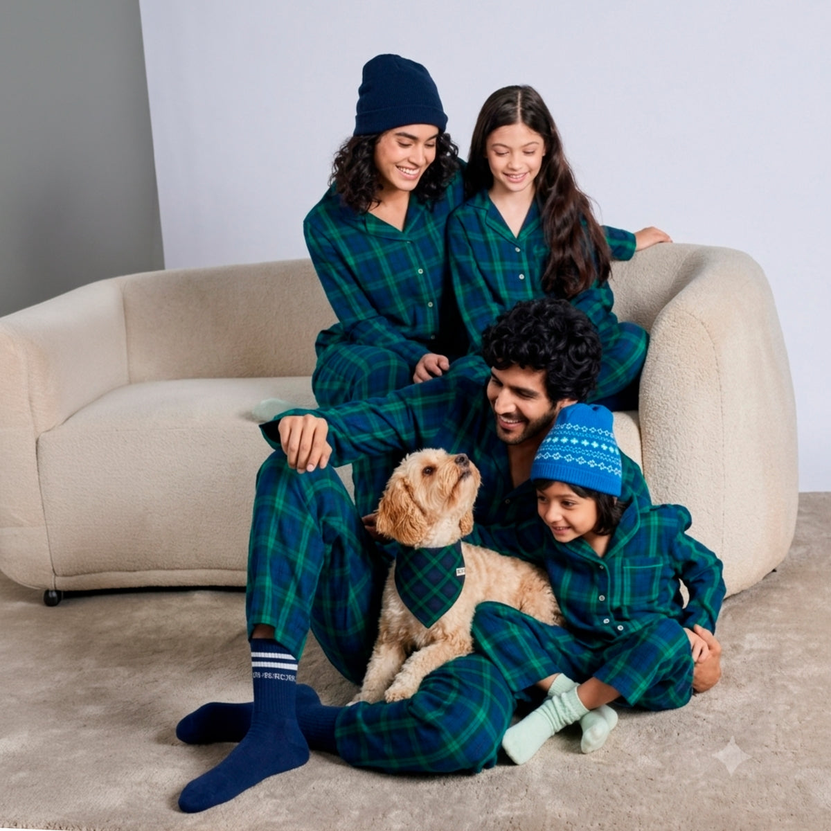 Nykd by Nykaa Family Matching Twinning Cotton Pyjama Set of 2 for Men NYS950 Green Navy
