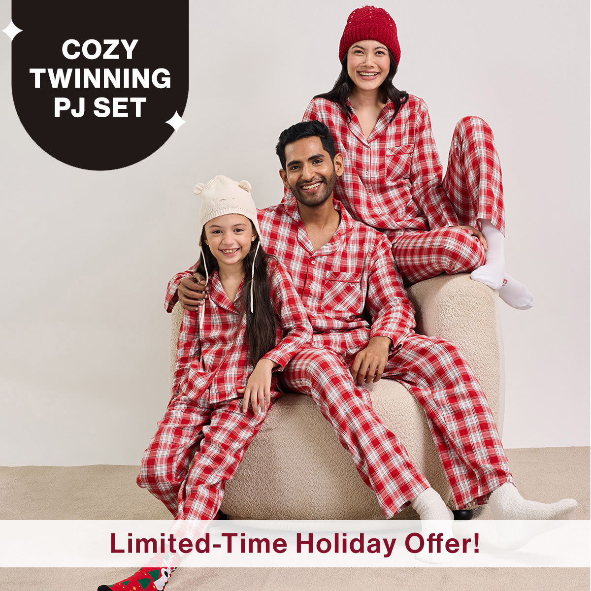 Nykd By Nykaa Holiday Special Matching Twinning FamJam Pyjama Set of 2 for Men in Super Soft Cotton -  NYS950 Red & White