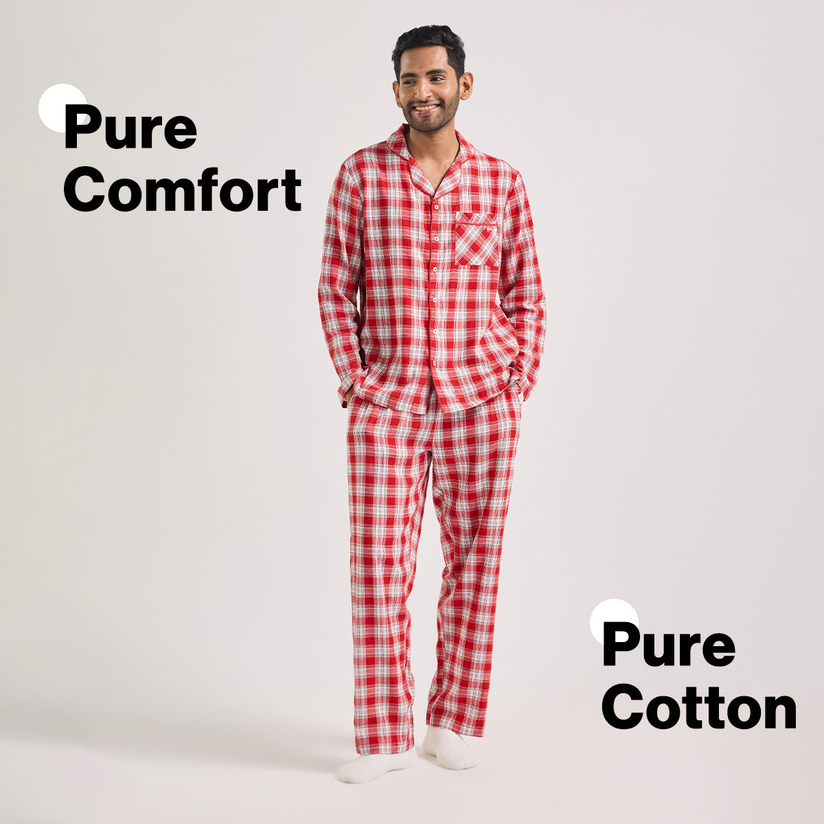 Nykd By Nykaa Holiday Special Matching Twinning FamJam Pyjama Set of 2 for Men in Super Soft Cotton -  NYS950 Red & White