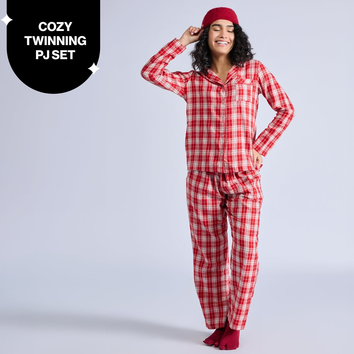 Nykd by Nykaa Family Matching Twinning Cotton Pyjama Set of 2 for Women NYS951 Red Pink