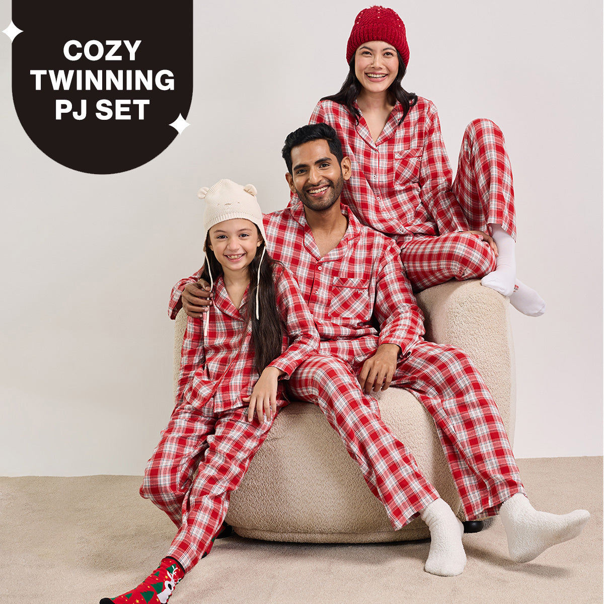 Nykd By Nykaa Holiday Special Matching Twinning FamJam Pyjama Set of 2 for Boys & Girls in Super Soft Cotton - NYS952 Red & White