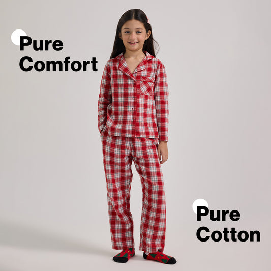 Nykd By Nykaa Holiday Special Matching Twinning FamJam Pyjama Set of 2 for Boys & Girls in Super Soft Cotton - NYS952 Red & White