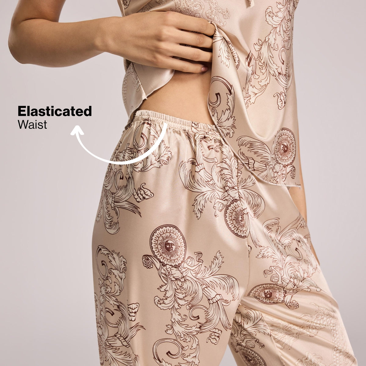 Nykd By Nykaa Luxe Satin Cami Top, Pyjama & Belted Robe Set Of 3 NYS959 Beige