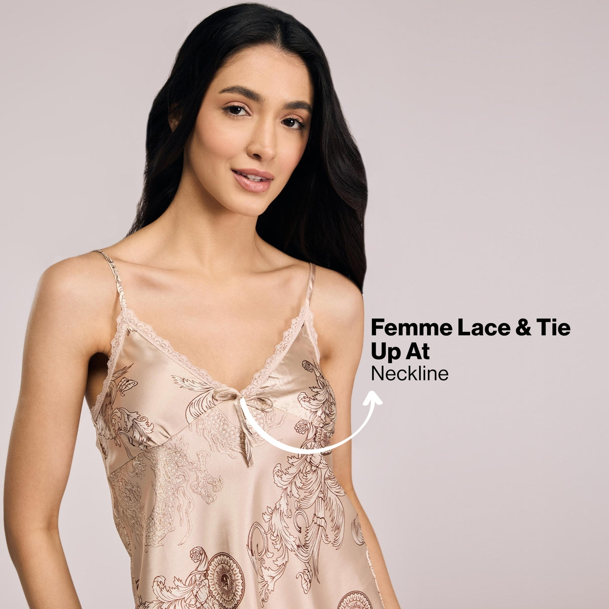 Nykd By Nykaa Luxe Satin Cami Top, Pyjama & Belted Robe Set Of 3 NYS959 Beige
