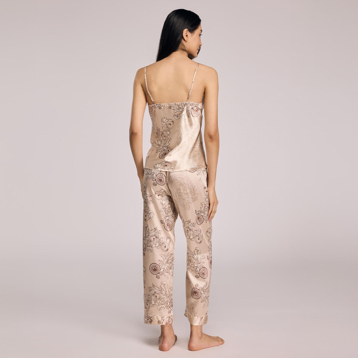 Nykd By Nykaa Luxe Satin Cami Top, Pyjama & Belted Robe Set Of 3 NYS959 Beige